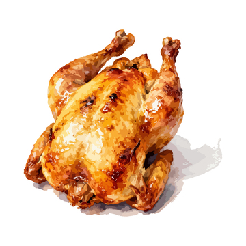 水彩烤鸡美食插画