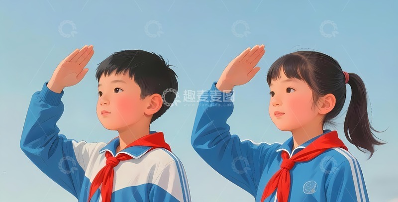 高清大图下载【趣麦麦图】小学生少先队员敬礼