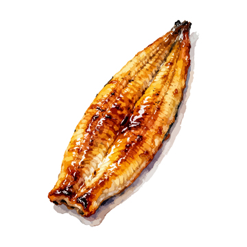 手绘烤鳗鱼美食插画