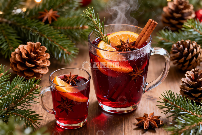 高清大图下载【趣麦麦图】热红酒两杯松果香料暖冬必备