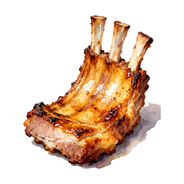 水彩画烤猪排美食插画
