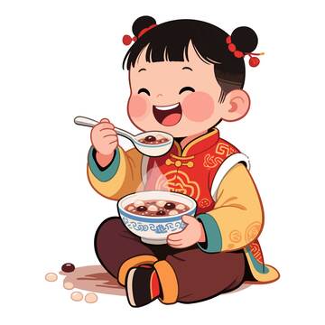 腊八节小女孩吃腊八粥插画