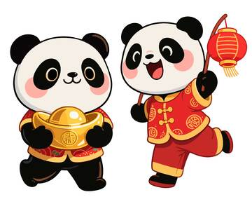 卡通熊猫喜庆新年插画