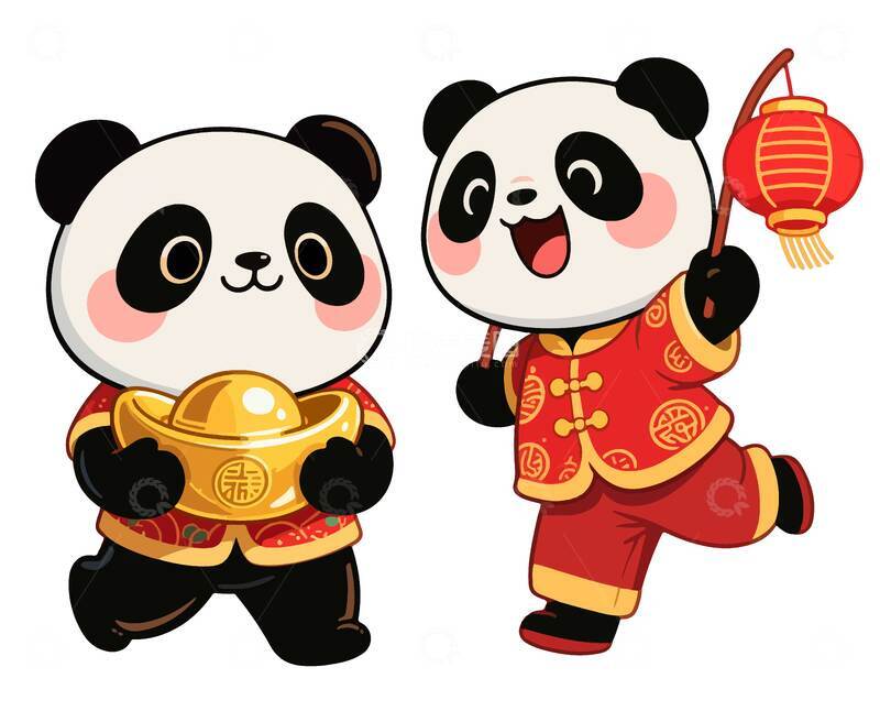源文件下载【趣麦麦图】卡通熊猫喜庆新年插画
