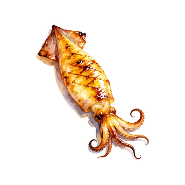 水彩烤鱿鱼美食插画