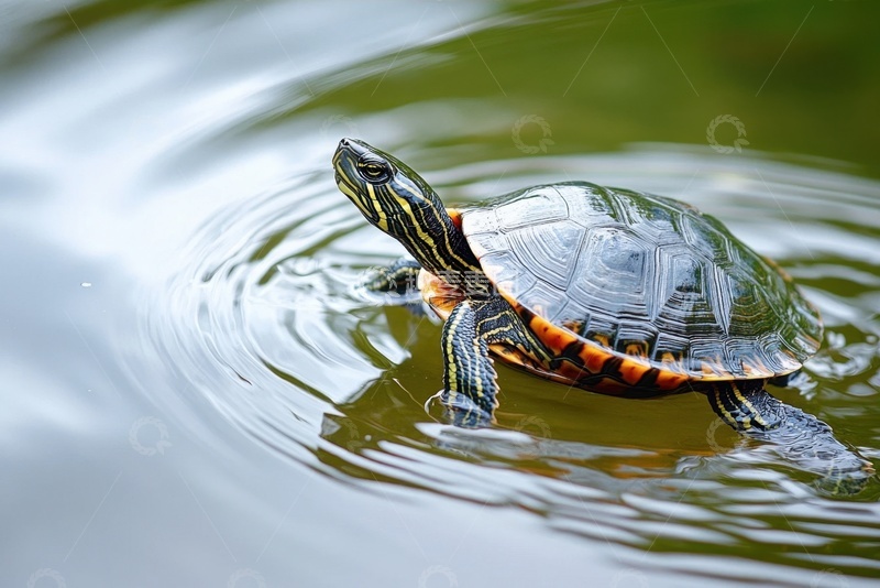 高清大图下载【趣麦麦图】湖里游水的一只水龟