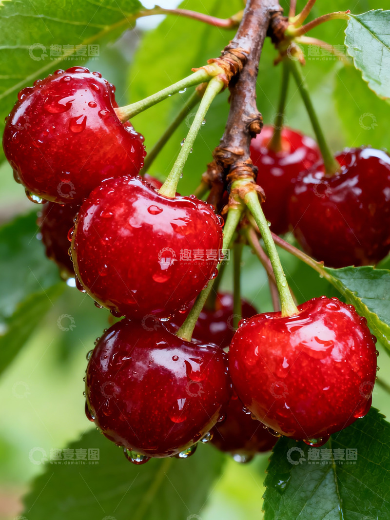 高清大图下载【趣麦麦图】红樱桃簇带水珠
