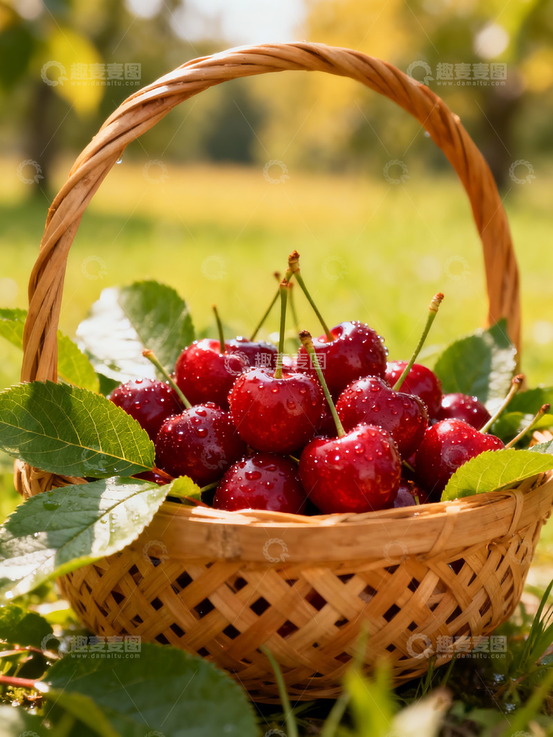 高清大图下载【趣麦麦图】-竹篮樱桃车厘子