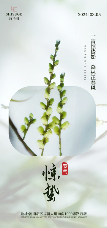 惊蛰春风植物意境海报