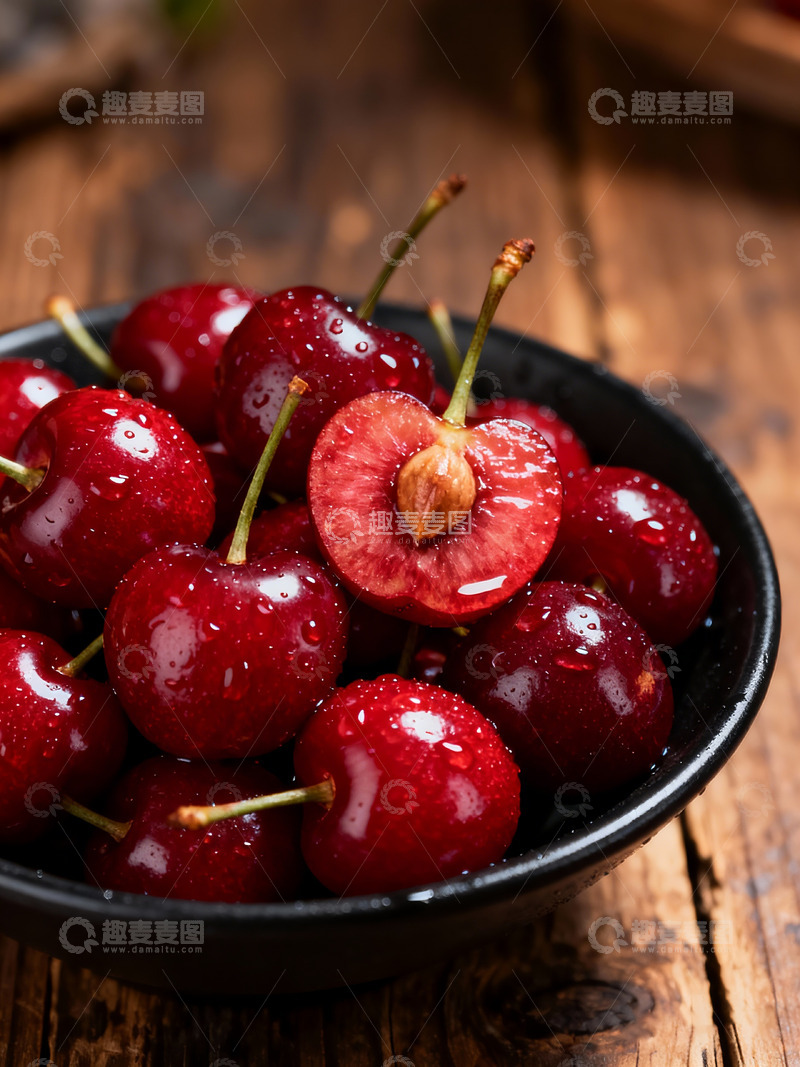 高清大图下载【趣麦麦图】-车厘子樱桃果肉红润果核清晰