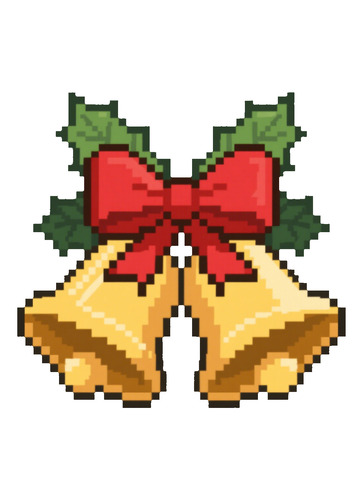 像素风圣诞铃铛冬青叶卡通元素蝴蝶结