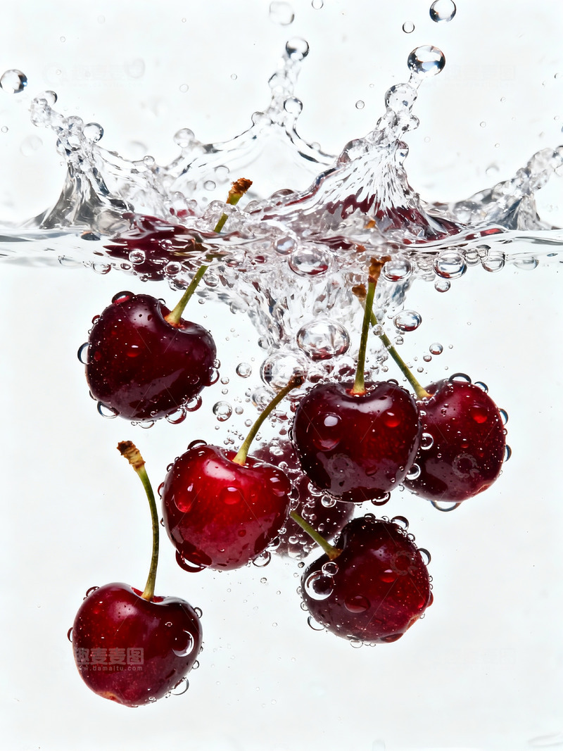 高清大图下载【趣麦麦图】-车厘子樱桃入水溅水花0