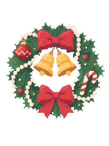 像素风圣诞装饰花环冬青星星珍珠铃铛