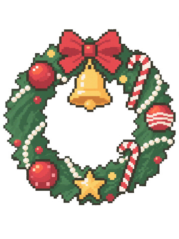 像素风圣诞装饰花环冬青星星珍珠圣诞球