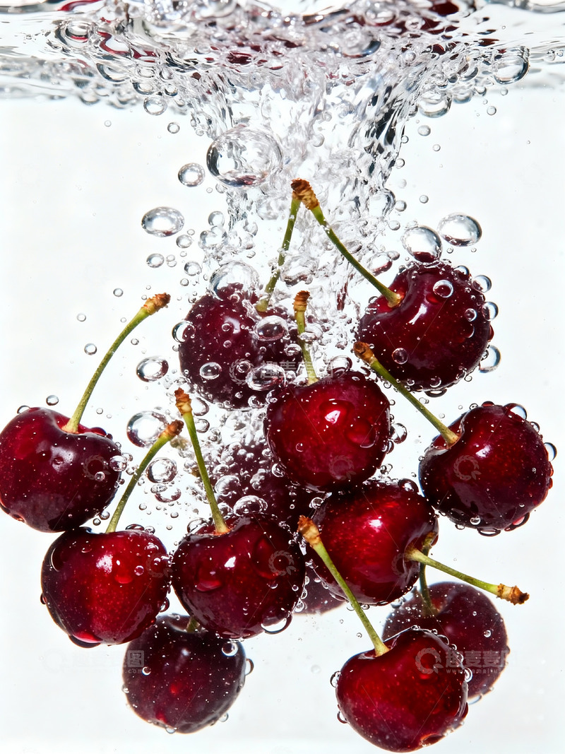 高清大图下载【趣麦麦图】-车厘子樱桃入水溅水花