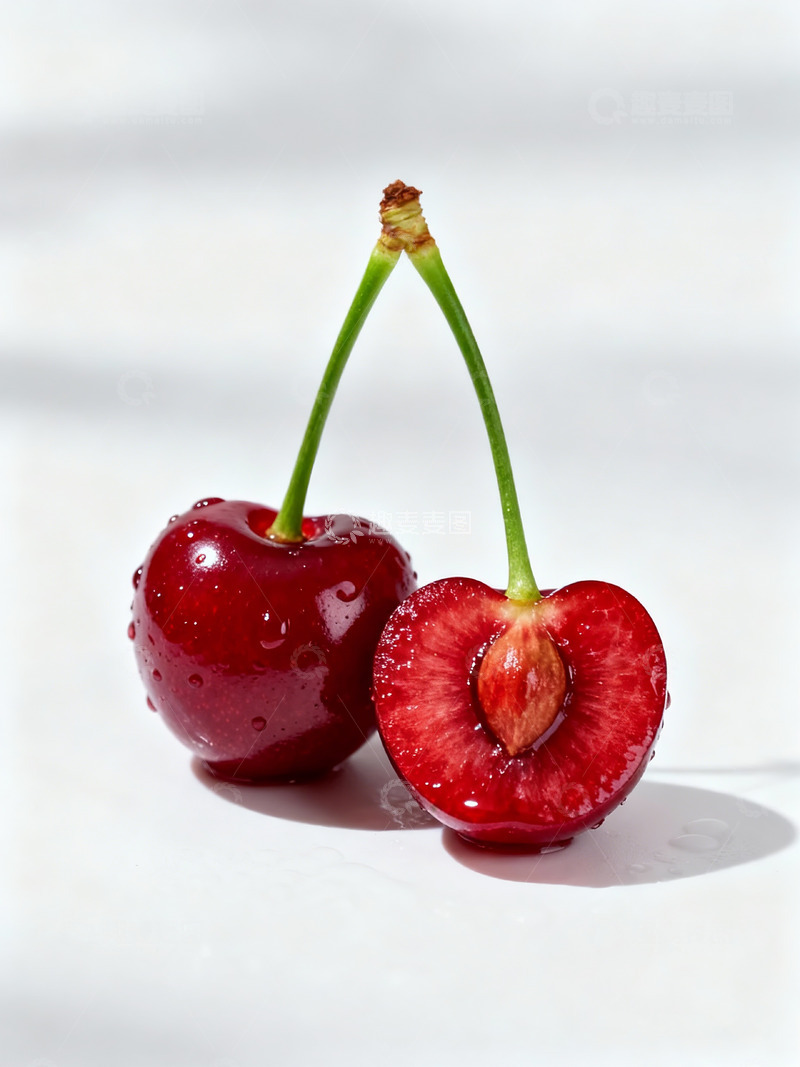 高清大图下载【趣麦麦图】樱桃切片果肉果核细节0