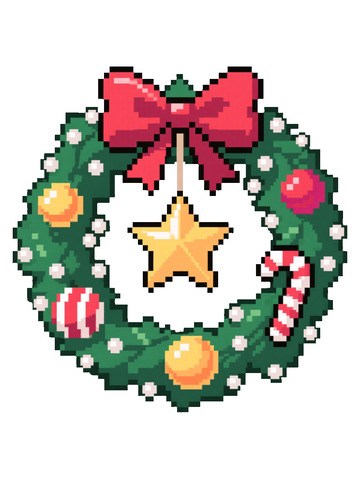像素风圣诞装饰圣诞花环冬青星星糖果珍珠