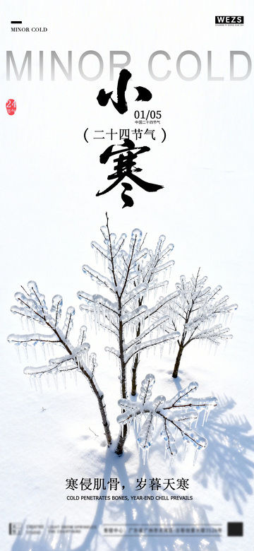 水墨风小寒节气雪景宣传海报
