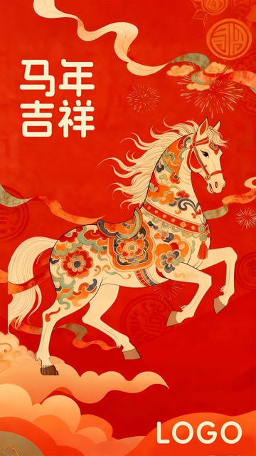 红色喜庆国潮传统中国风马年海报1