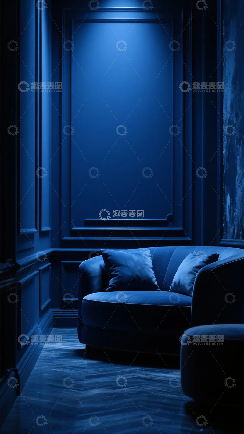 高清大图下载【趣麦麦图】蓝色调室内沙发光影设计