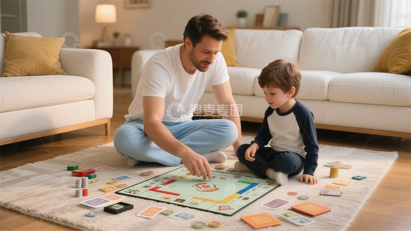 高清大图下载【趣麦麦图】家庭亲子桌游时光