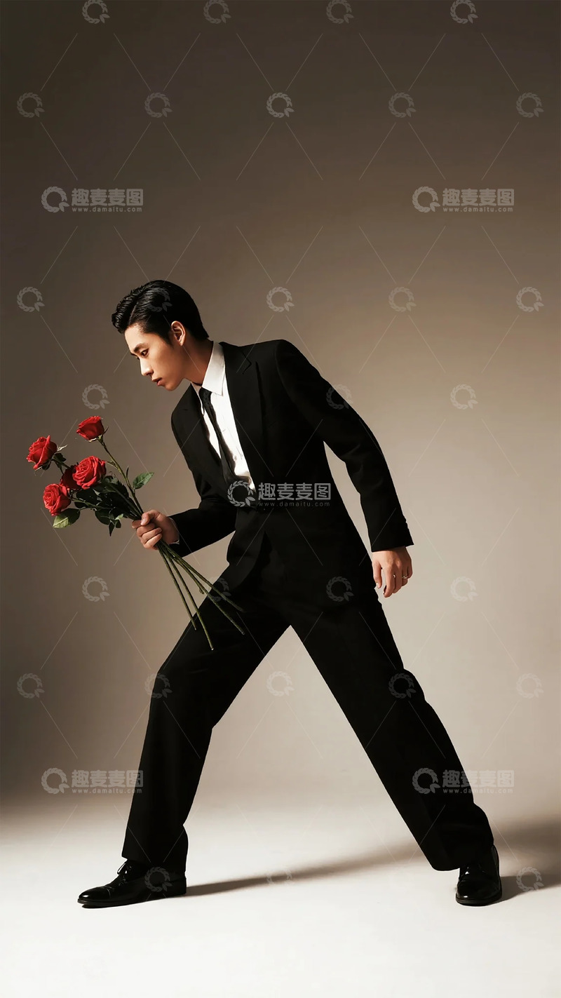 高清大图下载【趣麦麦图】西装男士捧花摄影艺术照