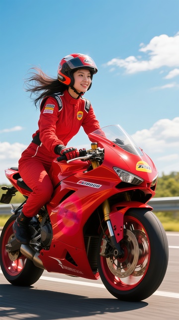 速度与激情红色摩托车女骑士