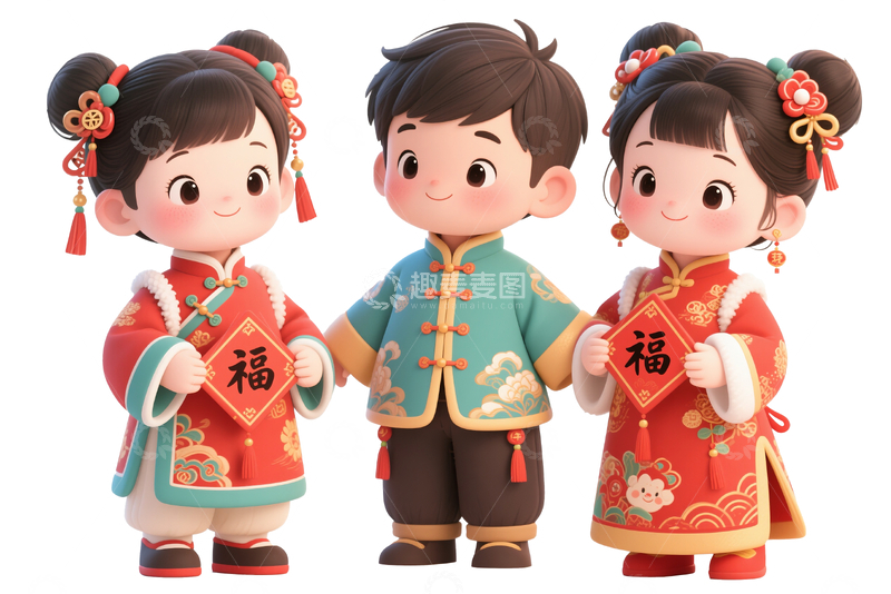 源文件下载【趣麦麦图】三个3d春节主题年画娃娃4