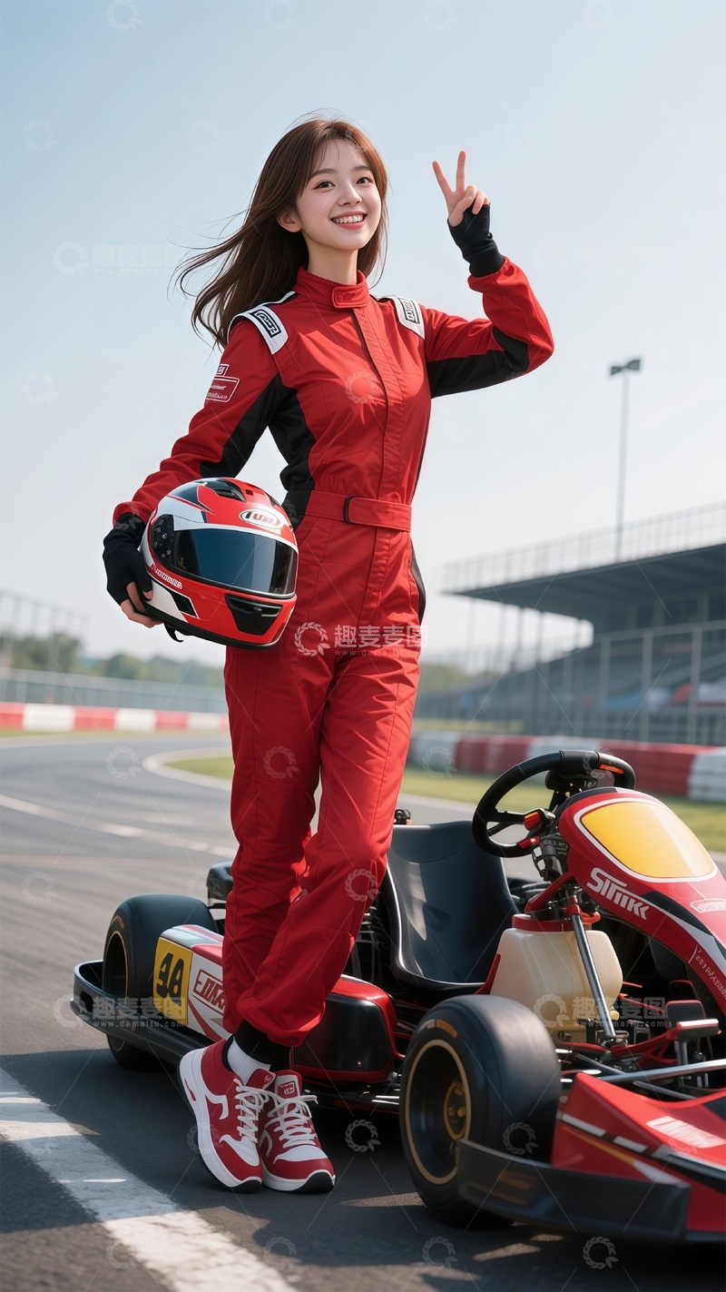 高清大图下载【趣麦麦图】赛车服美女卡丁车照