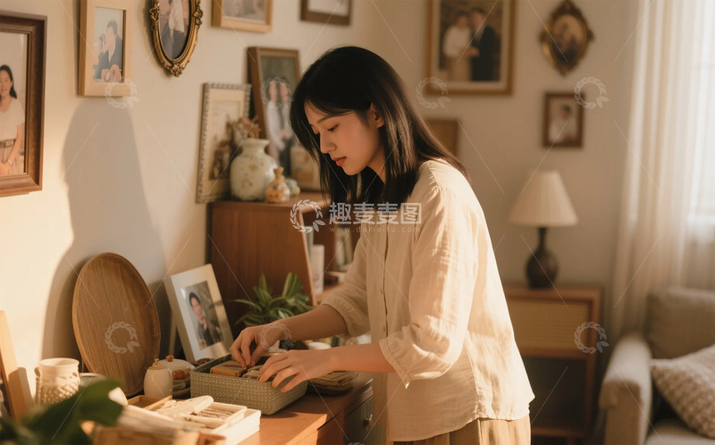 高清大图下载【趣麦麦图】温馨家居女性整理书桌