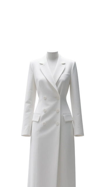 纯白色双排扣女士风衣