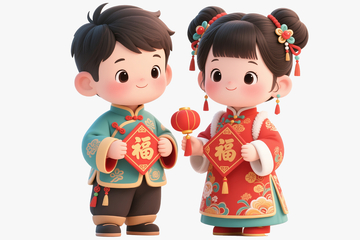 两个3d春节主题年画娃娃1