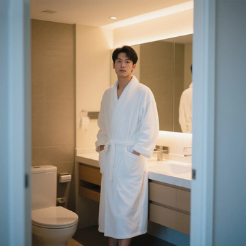 浴室白袍男子写真