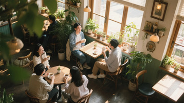 温馨咖啡馆聚会生活场景摄影