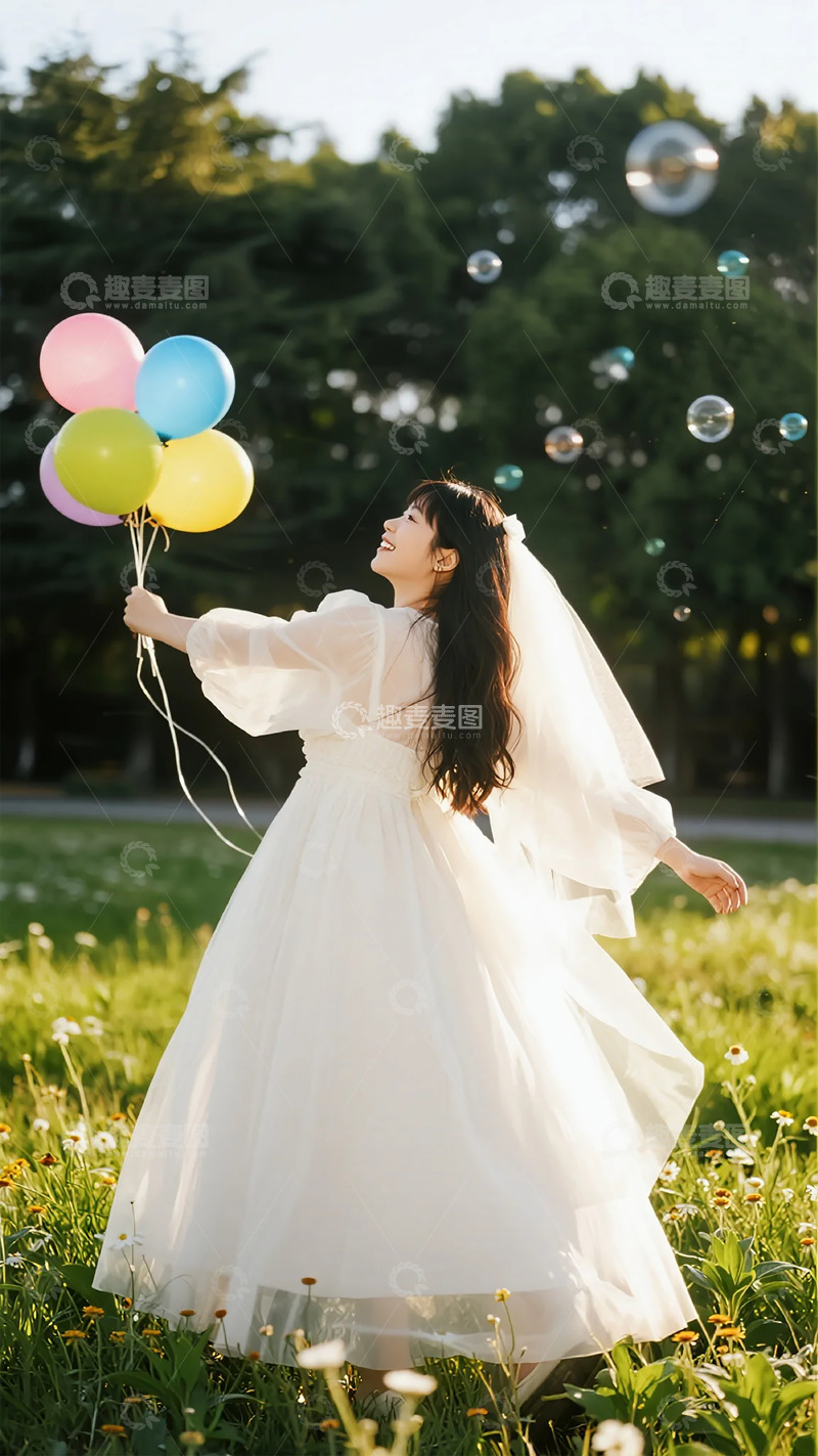 高清大图下载【趣麦麦图】田园风婚纱写真气球泡泡场景