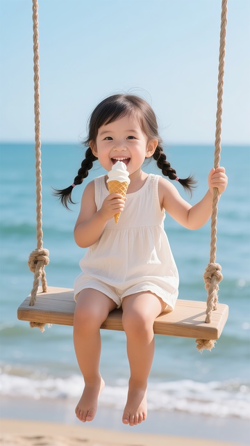 夏日海滩童趣写真