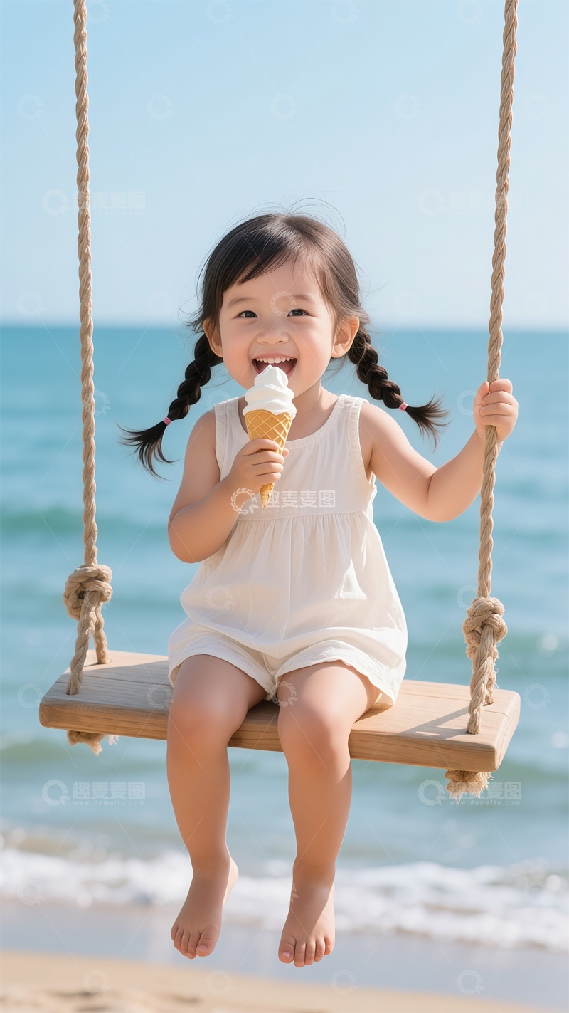 高清大图下载【趣麦麦图】-夏日海滩童趣写真