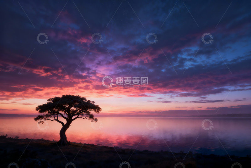 高清大图下载【趣麦麦图】开阔的湖泊 绚丽多彩的天空1