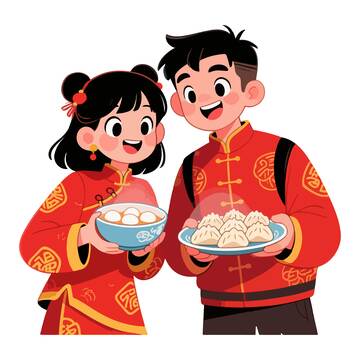 新春佳节卡通人物饺子素材