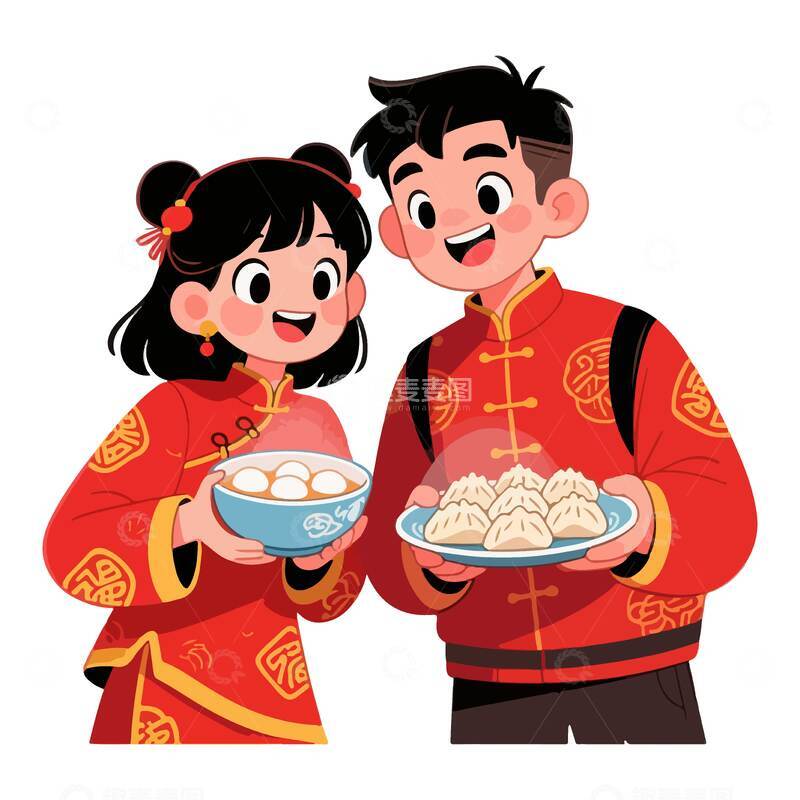 源文件下载【趣麦麦图】-新春佳节卡通人物饺子素材