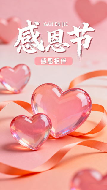 粉色感恩节心形装饰海报设计