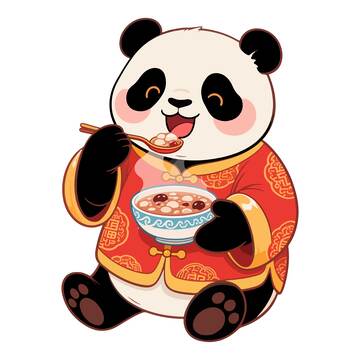 卡通熊猫喜庆新年汤圆插画