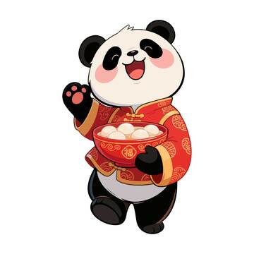 冬至卡通熊猫新年贺岁汤圆图