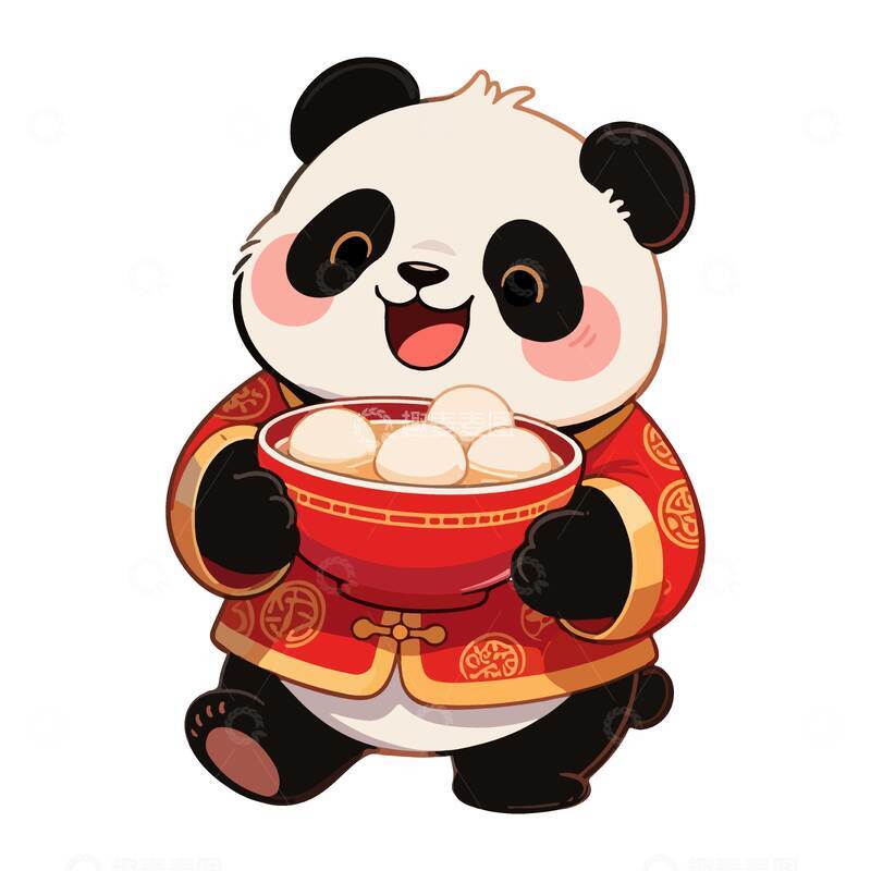 源文件下载【趣麦麦图】冬至卡通熊猫节庆汤圆插画素材
