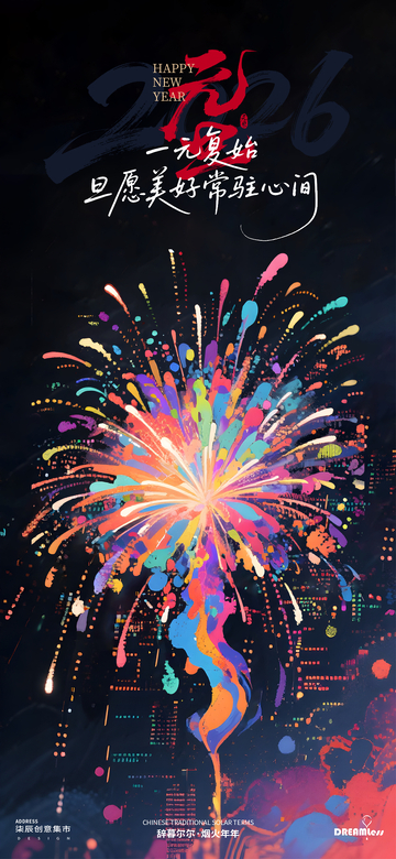 元旦跨年烟花新年祝福海报