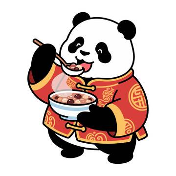 冬至喜庆熊猫吃汤圆卡通矢量素材