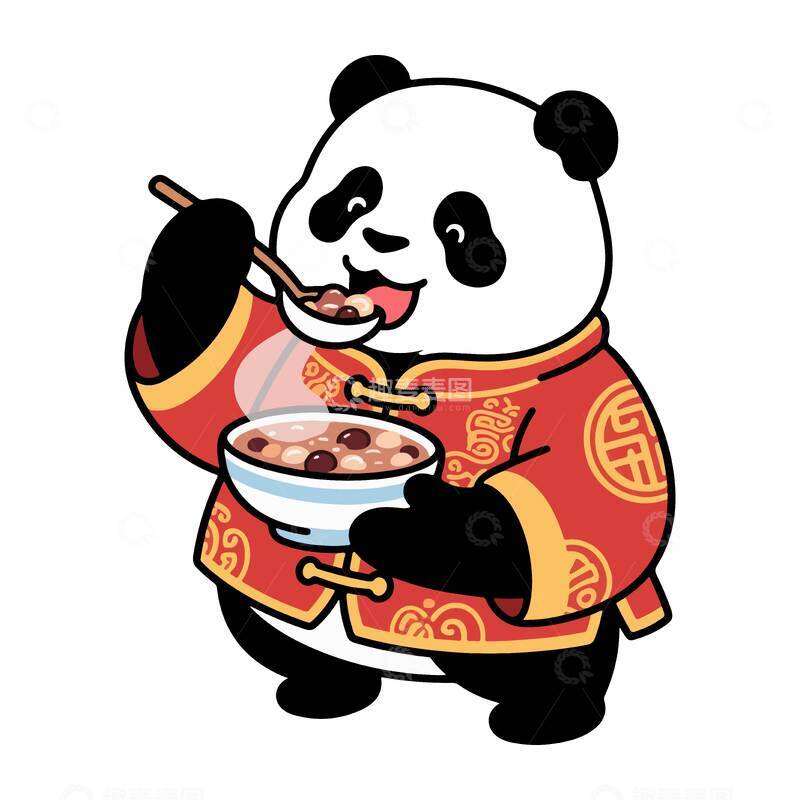 源文件下载【趣麦麦图】冬至喜庆熊猫吃汤圆卡通矢量素材
