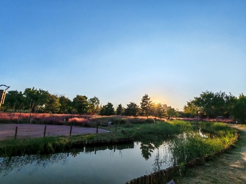 宁静湖畔夕阳美景