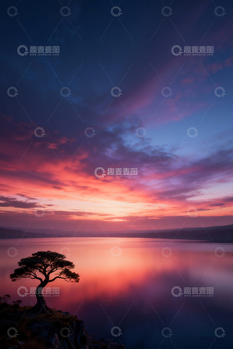 高清大图下载【趣麦麦图】开阔的湖泊 绚丽多彩的天空2