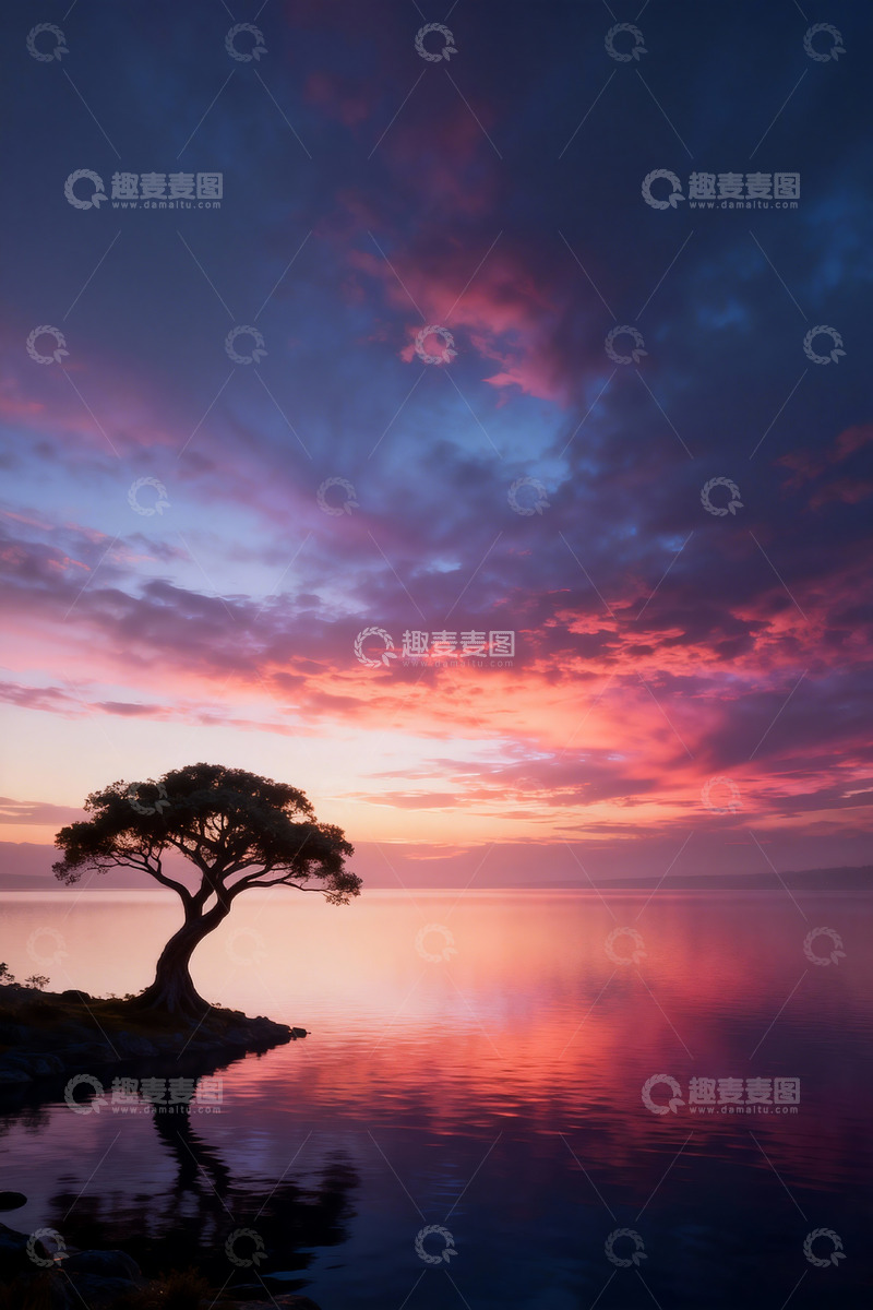 高清大图下载【趣麦麦图】开阔的湖泊 绚丽多彩的天空